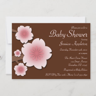 Invitation Baby shower rose et Brown de fleurs de cerisier