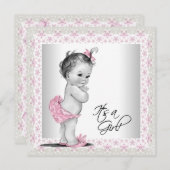 Invitation Baby shower rose et crème (Devant / Derrière)