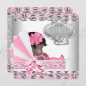 Invitation Baby shower rose et gris (Devant / Derrière)