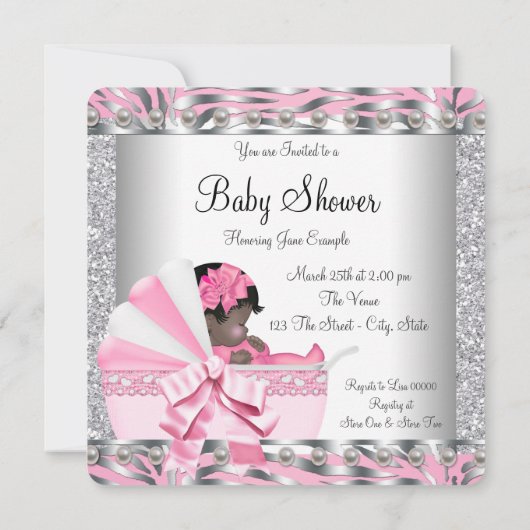 Invitation Baby shower rose et gris (Dos)