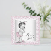 Invitation Baby shower rose et gris (Debout devant)