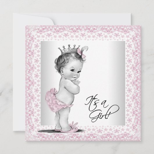 Invitation Baby shower rose et gris (Devant)