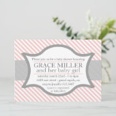 Invitation Baby shower rose et gris (Debout devant)
