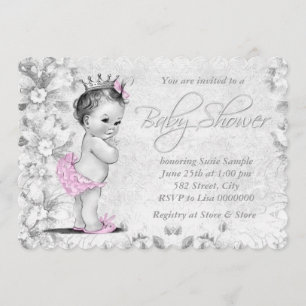Invitation Baby Shower Rose et Gris Adorable Vintage