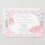Invitation Baby shower rose et gris Chevron Ballerina (Devant)