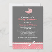 Invitation Baby shower rose et gris chic (Devant)