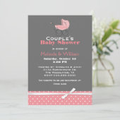 Invitation Baby shower rose et gris chic (Debout devant)