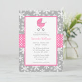 Invitation Baby shower rose et gris de flocons de neige de (Debout devant)