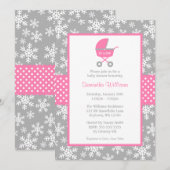 Invitation Baby shower rose et gris de flocons de neige de (Devant / Derrière)