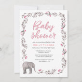 Invitation Baby shower rose et gris éléphant (Devant)