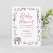 Invitation Baby shower rose et gris éléphant (Debout devant)