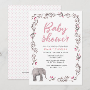 Invitation Baby shower rose et gris éléphant