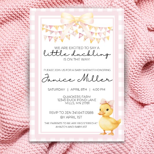 Invitation Baby shower rose et jaune