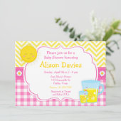 Invitation Baby shower rose et jaune citronné (Debout devant)