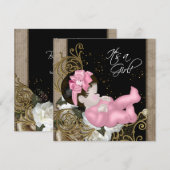 Invitation Baby Shower Rose et Marron (Devant / Derrière)