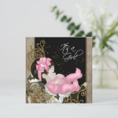 Invitation Baby Shower Rose et Marron (Debout devant)
