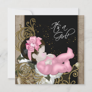 Invitation Baby Shower Rose et Marron