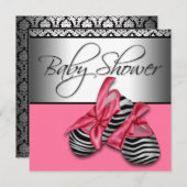 Invitation Baby shower rose et noir doux (Devant / Derrière)