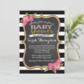 Invitation Baby shower rose et noir floral (Debout devant)