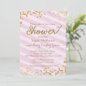 Invitation Baby shower rose et or (Debout devant)