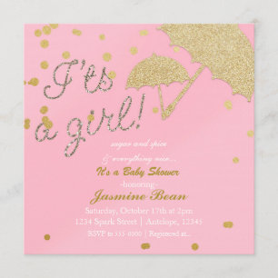 Invitation Baby Shower Rose et Or 'C'EST UNE FILLE