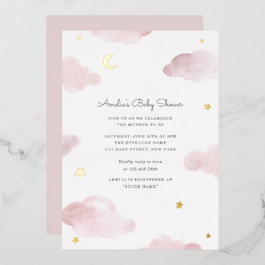 Invitation Baby shower rose et or Foil Sweet Dream (Recto/Verso)