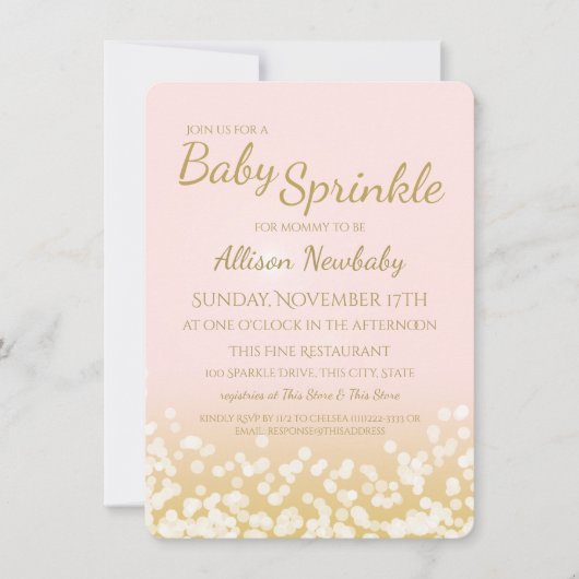 Invitation Baby Shower Rose et Or Pailleté (Devant)