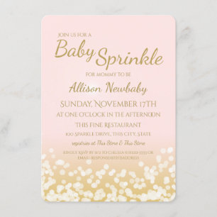 Invitation Baby Shower Rose et Or Pailleté