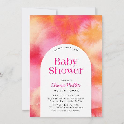 Invitation Baby Shower Rose et Orange Moderne  (Devant)