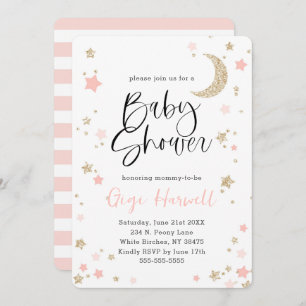 Invitation Baby shower rose et Parties scintillant or Twinkle