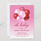 Invitation Baby shower rose et rouge gras (Devant)