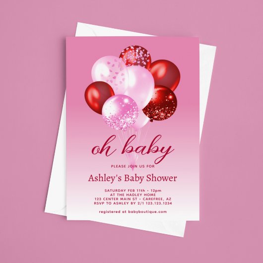 Invitation Baby shower rose et rouge gras