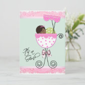 Invitation Baby shower rose et vert (Debout devant)