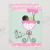 Invitation Baby shower rose et vert (Devant / Derrière)