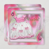 Invitation Baby shower rose et vert (Devant / Derrière)