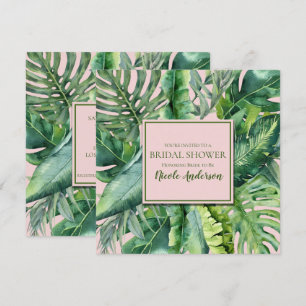Invitation Baby Shower Rose et Vert aux Feuilles Tropicales