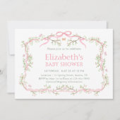 Invitation Baby shower rose et vert du jardin de printemps (Devant)