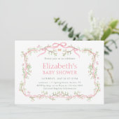 Invitation Baby shower rose et vert du jardin de printemps (Debout devant)