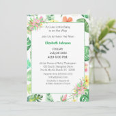 Invitation Baby shower rose et vert fleuri (Debout devant)