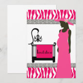 Invitation Baby shower rose et zèbre avec Pregnan (Devant / Derrière)