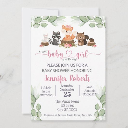 Invitation Baby shower rose Eucalyptus (Devant)
