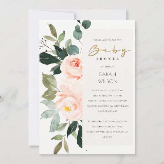 Invitation Baby shower rose Eucalyptus Blush Rose (Devant)