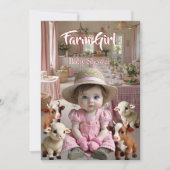 Invitation Baby shower rose Ferme Animaux de ferme (Devant)