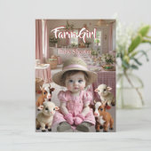 Invitation Baby shower rose Ferme Animaux de ferme (Debout devant)