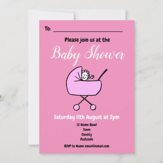 Invitation Baby shower rose fille (Devant)
