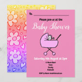 Invitation Baby shower rose fille (Devant / Derrière)