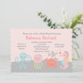 Invitation Baby shower rose Fille Sea Life (Debout devant)
