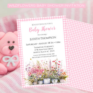 Invitation Baby shower rose fleur sauvage