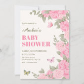 Invitation Baby shower rose fleuri (Devant)