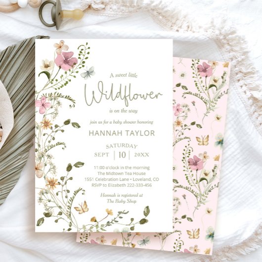 Invitation Baby shower rose fleuri Fleur sauvage